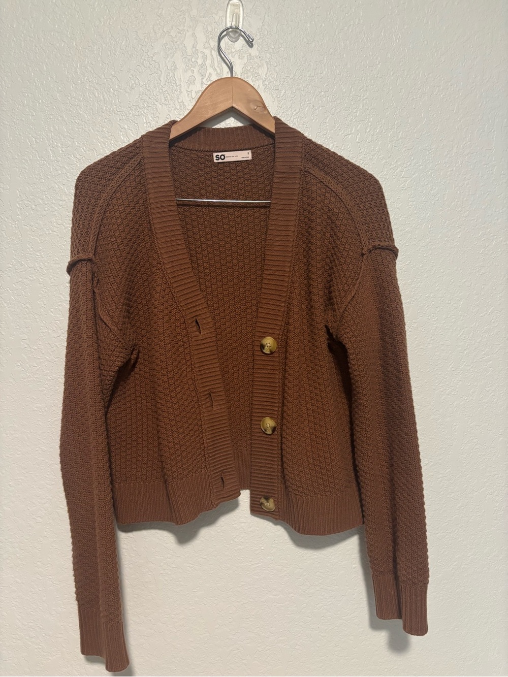 SO Chocolate Brown Waffle Knit Button-Front Cardigan